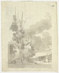 View of the Park at Versailles: Terrace, Trees and Equestrian Statue