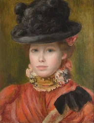 Girl in Black Hat with Red Flowers