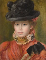 Girl in Black Hat with Red Flowers