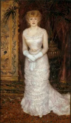 Portrait of the actress Jeanne Samary on foot. Painting by Pierre Auguste Renoir