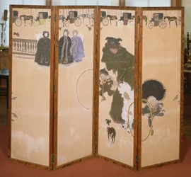 The Nannies Out for a Walk or the Frieze of Hackney Carriages, Folding Screen in 4 panels, 1899