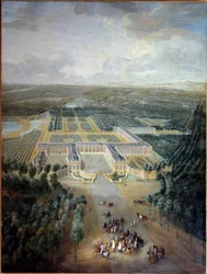 Perspective View of the Castle and Gardens of Trianon: Promenade of King Louis XV on Horseback