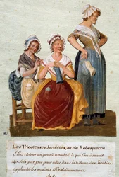 French Revolution: Jacobin knitters or Robespierre. We were giving these women money to go to the Jacobin Club. Gouache by Pierre Etienne Lesueur