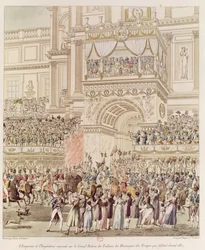 The Emperor and the Empress Receiving the Homage of the French Troops from the Balcony of the Tuileries on the Occasion of their Marriage, engraved by Charles Pierre Joseph Normand