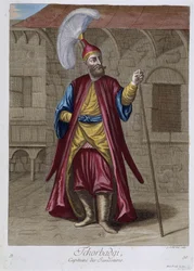 Tchorbadgi, captain of the Janissaries, “Collection of 100 prints representing different nations of the Levant in 1707 and 1708” by the orders of M. de Frriol, ambassador of the king at the Porte and updated in 1712-13 by the care of M. Le Hay, Basan