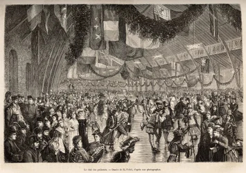 The Montreal Skaters Club at a Costume Skating Evening (engraved after a drawing by P. Fritel, illustrating the excursion to Canada and the Riviere Rouge du Nord by H. De Lamotte, published in 