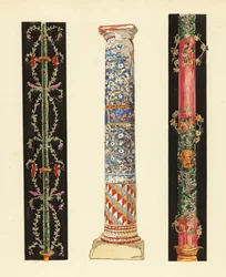 Decorative Candelabra in the Fourth Pompeian Style and Column of Enamel Mosaic, Pompeii