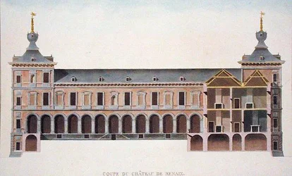 Cross Section of Chateau at Ronse, Belgium, from Choix des Monuments, Edifices et Maisons les plus remarquables du Royaume des Pays-Bas by Pierre Jacques Goetghebuer, published 1827