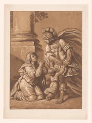 Threatening Soldier with Pleading Woman and Child