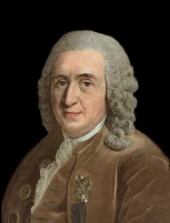 Portrait of Charles Linne (Carl von Linne, Linneus 1707-1778), Swedish naturalist (engraving by Pierre Michel Alix)