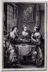 La Gageure des trois commeres - in “Tales et nouvelles en vers” by Jean La Fontaine. 1776. Illustration by P.P. Choffard