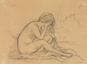 Study of a Female Nude (recto), Studies of Drapery and Study of a Landscape (verso), 1800s