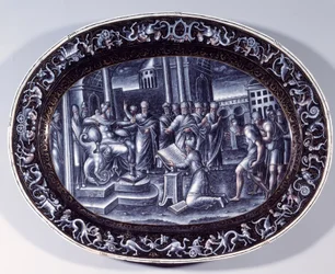 Saphan kneeling reads Josias the Livres de la Loi