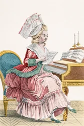 Young Woman Studying Music at her Harpsichord, engraved by J. Pelicier, plate 149 from 