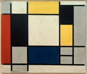 Composition with Yellow, Red, Black, Blue, and Gray