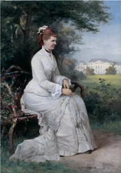 Portrait of Princess Emma von Waldeck-Pyrmont Seated on a Bench in the Park of the Palace Het Loo