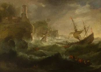 Ships Foundering off a Rocky Coast