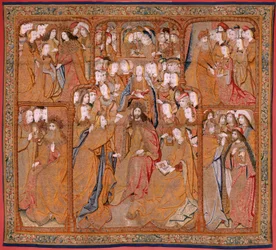 Flemish tapestry. Series Triumphs of the Mother or Paños de Oro. Annunciation. Second tapestry in the series. Model Colin de Cooter (?). Manufacture Pieter van Aelst (or van Edingen), Brussels. Ca 1500-1502.