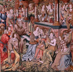 Flemish tapestry. Series The Honours. Virtue. Eighth tapestry in the series. Model Cartoonists from the circle of Bernard van Orley and Jan Gossaert (Mabuse). Manufacture Pieter van Aelst, Brussels. Ca 1550. Fabric Gold, silver, silk and wool.
