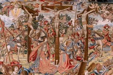 Series The Passion of Christ; The way to Calvary and encounter with Veronica. First tapestry of those kept by National Heritage.