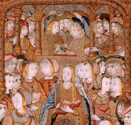 Triumphs of the Mother or Paños de Oro. Anunciation. Second tapestry in the series. Ca 1500-1502