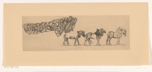 Three Draft Horses and the Load of a Hay Wagon