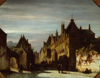 A Dutch Street Scene with Soldiers