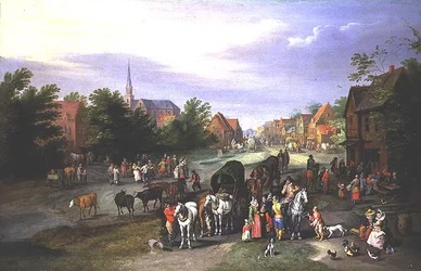 Travellers Resting at a Village