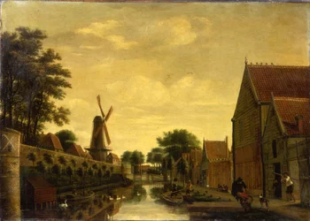 A Canal by a Town Wall with Labourers Unloading Timber, c.1650