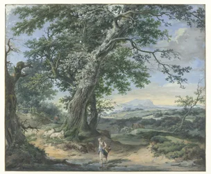Hilly Landscape with Heavy Trees and Human Figures
