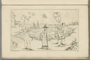 Chinese Gentleman Receiving Tea from a Servant in a Landscape