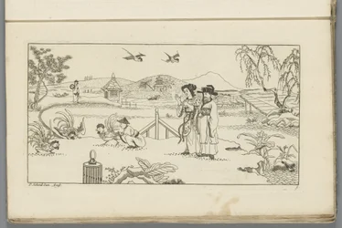 Landscape with Spectators at a Cockfight; Newly Invented Chinese, Drawn with Great Effort and Brought to Light by P. Schenk Jun (...), First Part (series title)
