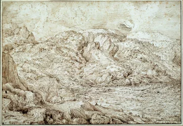 Landscape of the Alps. Drawing by Pieter Brueghel the Elder