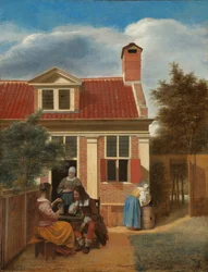 Figures in a Courtyard behind a House
