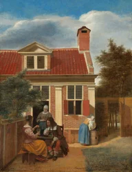Figures in a Courtyard Behind a House