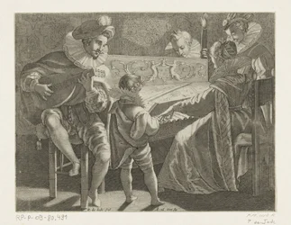 Music-making company by torchlight, ca. 1600