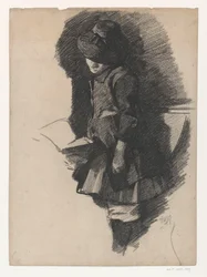 Standing Girl with Hat, Looking in a Book