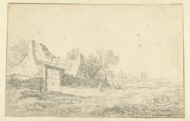 Dune Landscape with Three Figures in Front of a Farmhouse