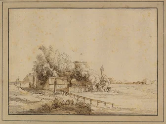 Figures Outside an Inn, Farm Buildings and the Pole of a Dovecote, Outside Amsterdam