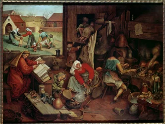 The Alchemist. Painting by Pieter the Younger, called Brueghel d
