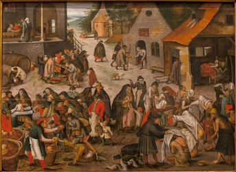 Works of Grace - Painting by Pieter Brueghel the Younger, oil on wood