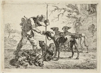 Hunter with Seven Dogs