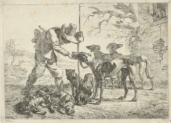 Hunter with Seven Dogs