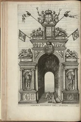 Rivers Tagus, Plata, Ganges and Hydaspes, The Back Face of the Portuguese Triumphal Arch, Entry of Ernst, Archduke of Austria, into Antwerp, Published 1595
