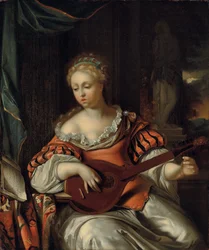 A Lady Playing the Lute in a Portico