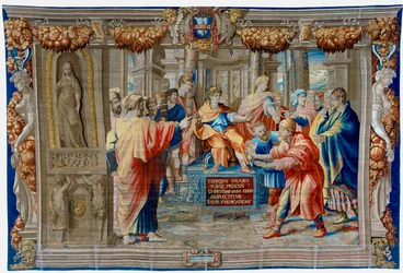 Seventeenth Century Tapestry Depicting the Blinding of the Sorcerer Elima