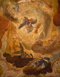 Grand Staircase in Palazzo Sagredo, Fall of Giants, fresco by Pietro Longhi