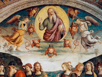 The Lord surrounds with prophecies and sibyls (detail). Fresco by Pietro Vannucci dit il Perugino (Perugin) 1500. Perugia, Collegio del Cambio