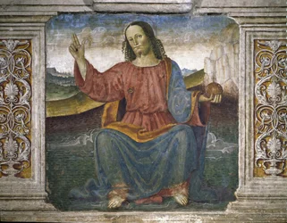 The Redeemer, Jesus holding the globe and raising his hand as a sign of blessing (Fresco)