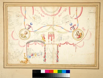A design for a ceiling featuring husband and wife (busts) in central circle
